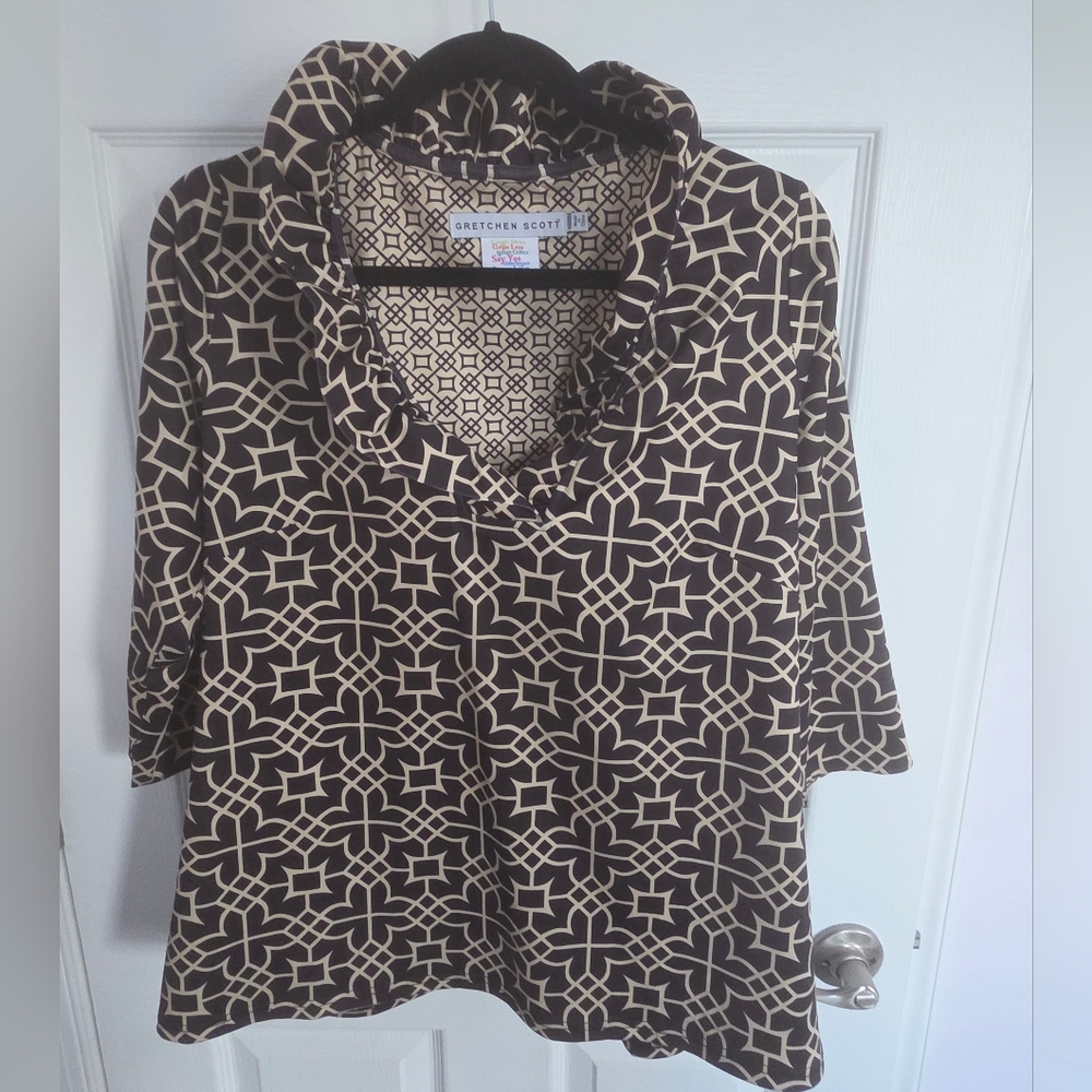 Gretchen Scott Black and Cream Patterned Top Goddess Xxl